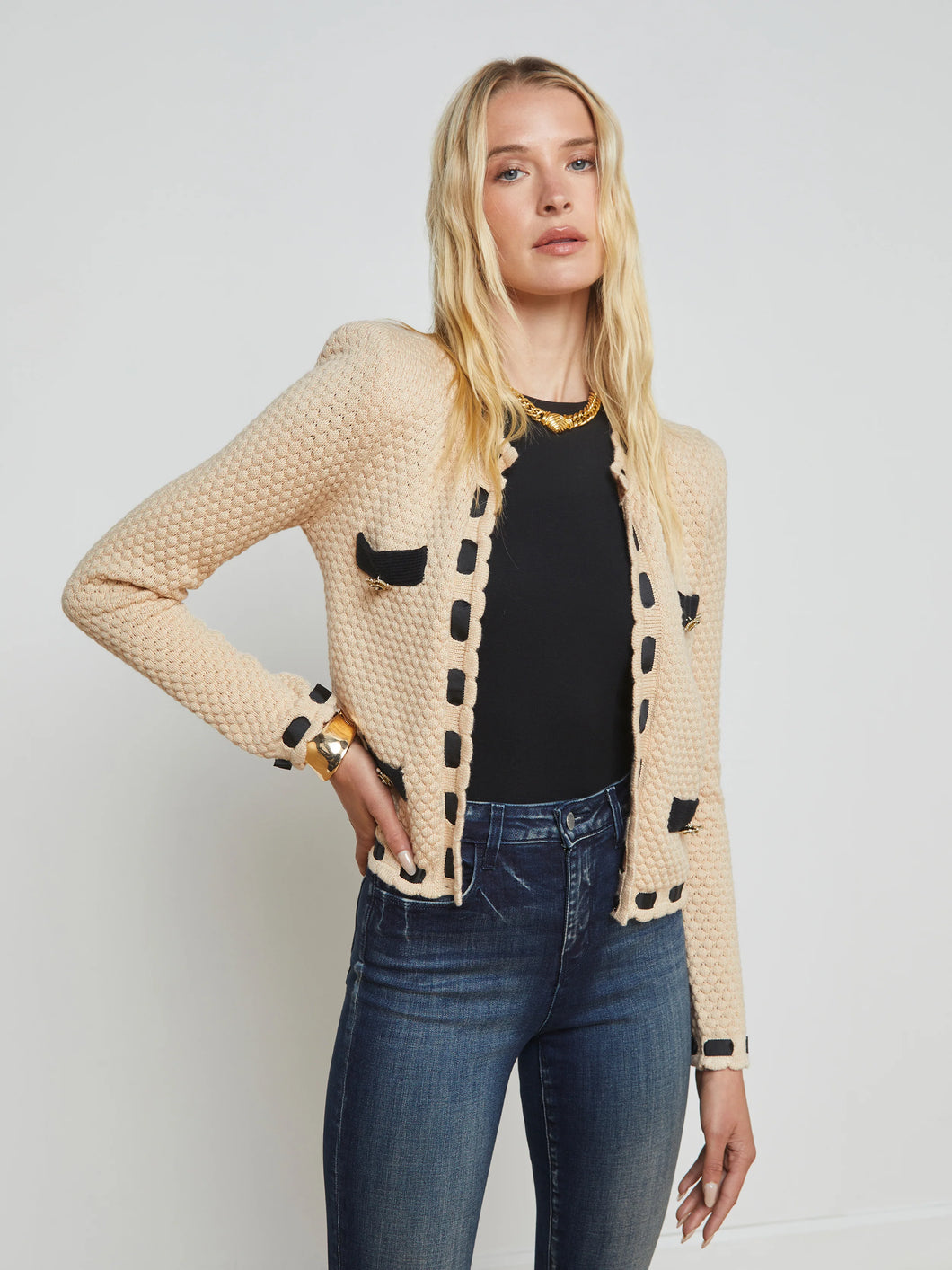 L'agence Astor Contrast Trim Cardi