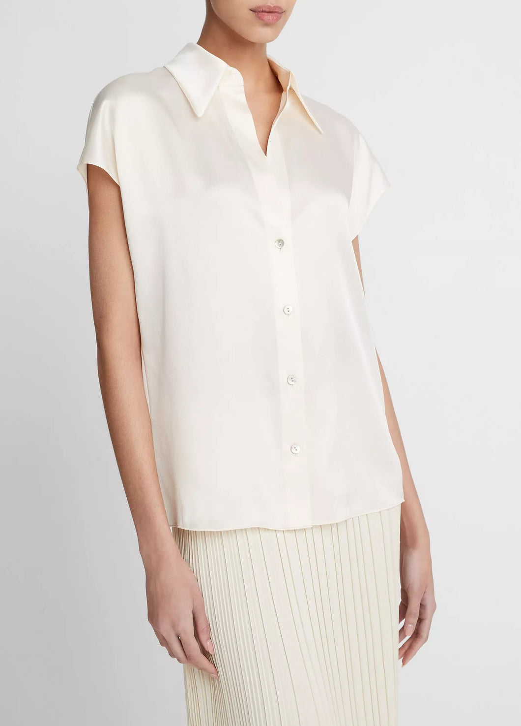 Vince Cap-Sleeve Ruched-Back Blouse