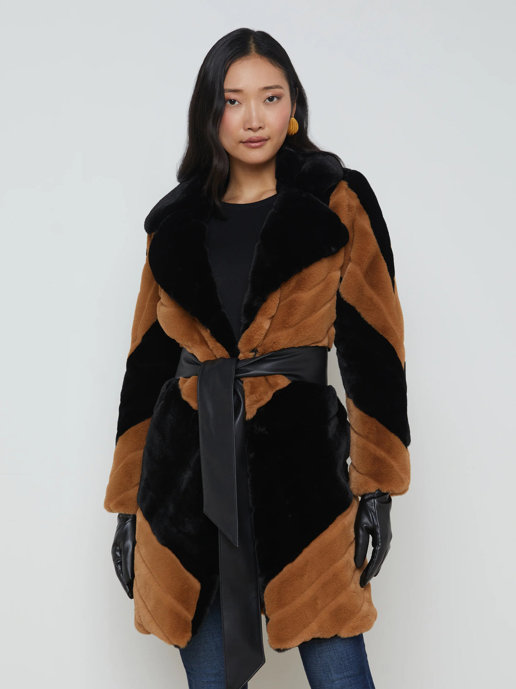 L'AGENCE Zoya Belted Faux Fur Coat